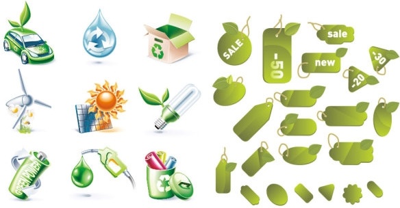 2 sets of green icon vector