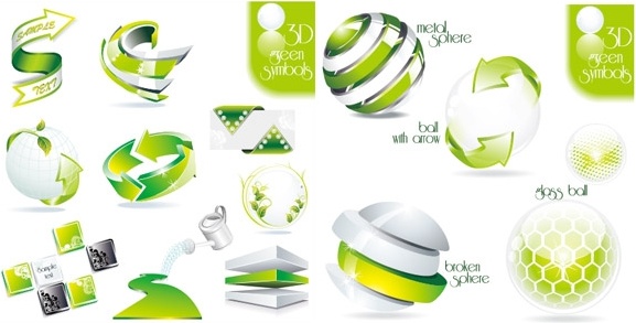 2 sets of green icon vector dimensional