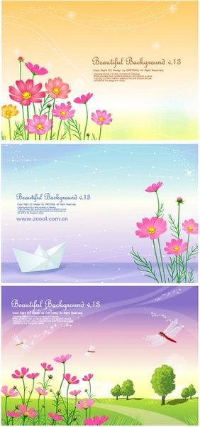 3 cute little daisy and background vector from
