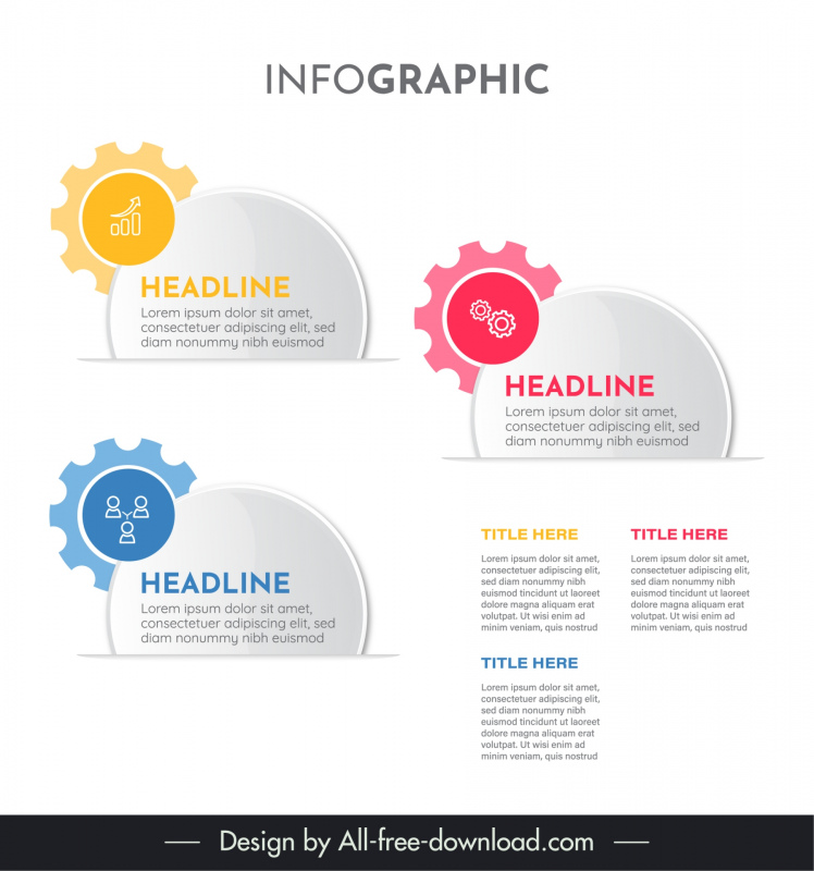 3 elements infographic template elegant modern gears circles