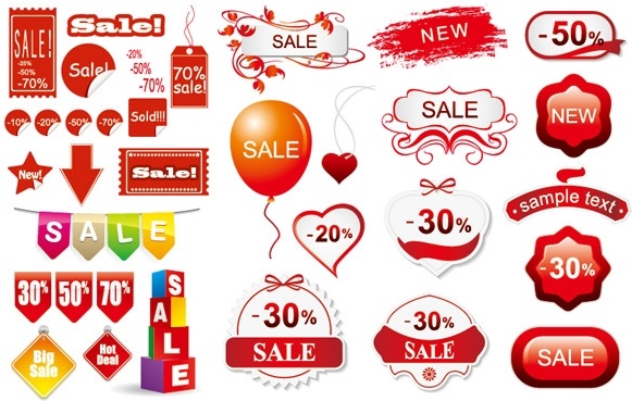 3 sets of discount sales decorative icon vector