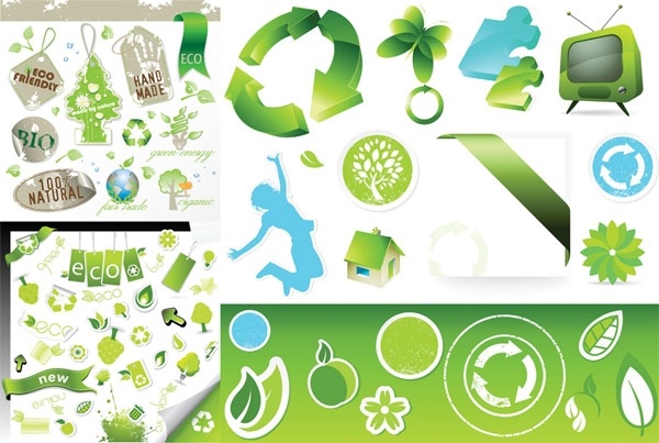 3 sets of green icon vector