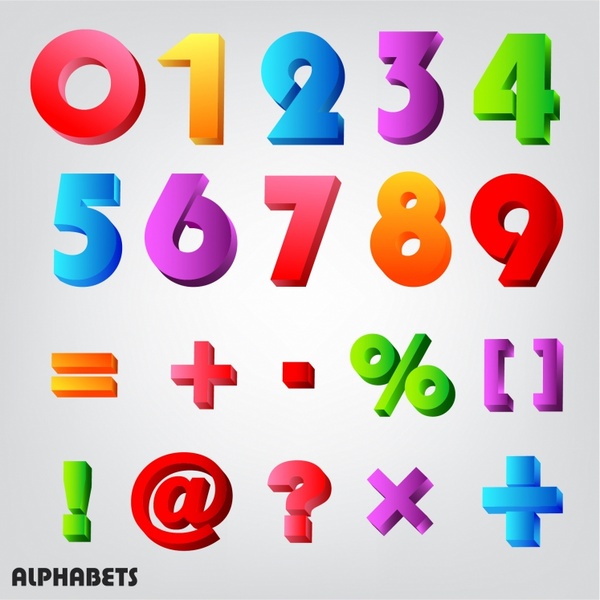 3D alphabet number colorful