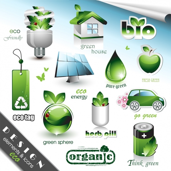 ecology design elements modern shiny green symbols