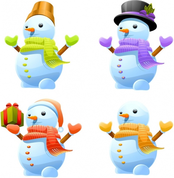 3D Cute Snowman Vector Set