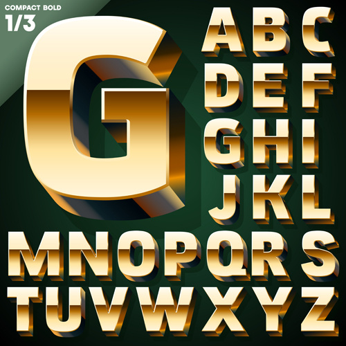 3d gold alphabet vector graphic