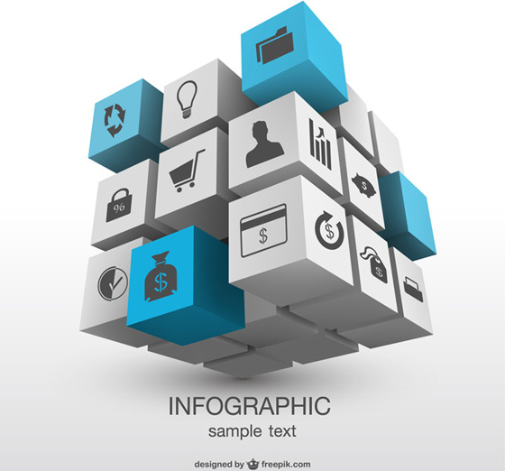 3d magic cube with infographics vector 