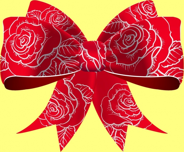 3d red bow icon flowers pattern decoration