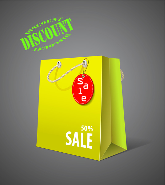 3d sale banner with bag on grey background 