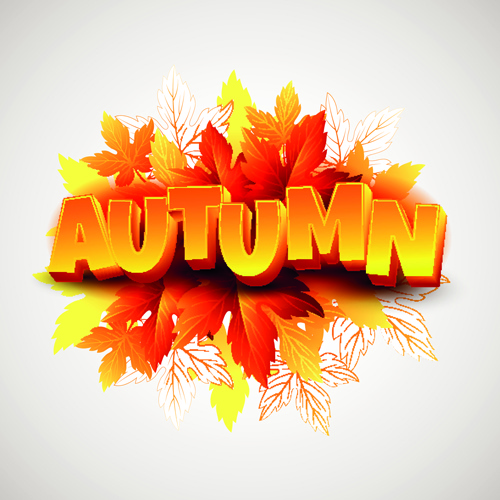 3d text and autumn leaves background vector