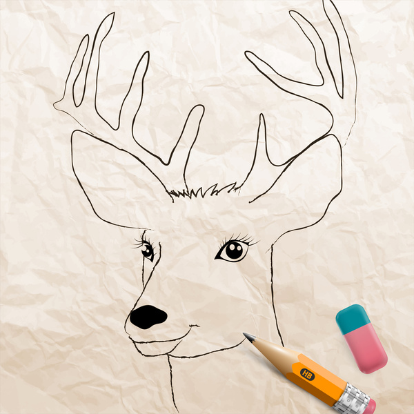 3d vector illustration of reindeer drawing