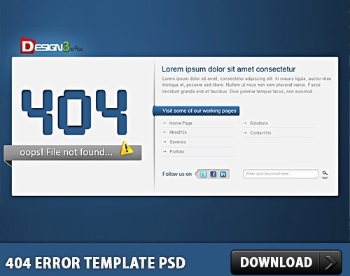 404 Error Template Free PSD Page