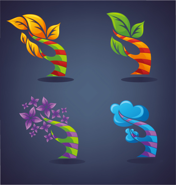 4 cartoon trees logo design vector