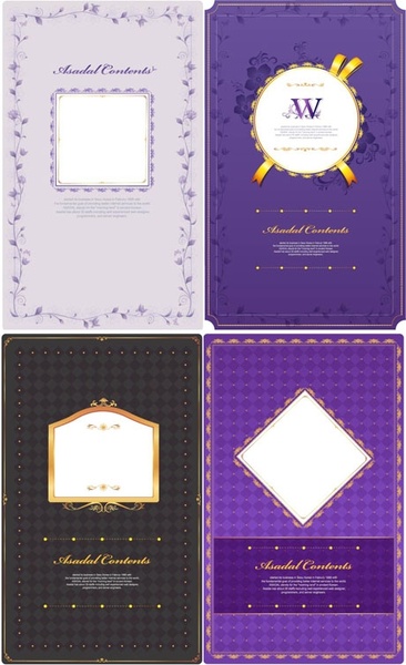 4 purple pattern card template vector