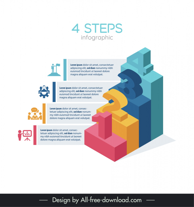 4 steps infographic design elements 3d geometry 