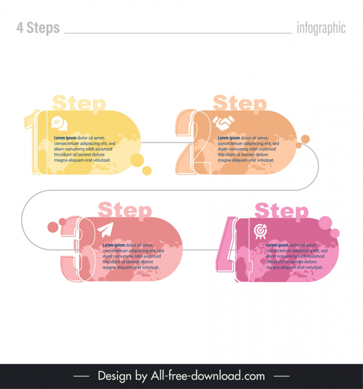 4 steps infographic design elements flat line number global map