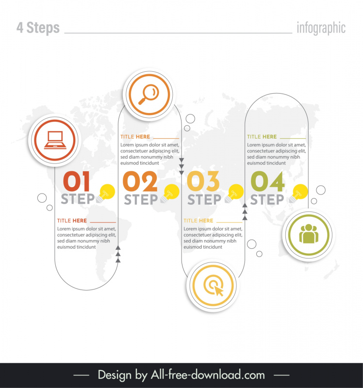 4 steps infographic design elements flat lines global map