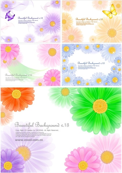 5 cute little daisy background vector