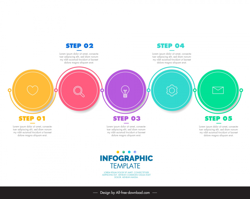 5 steps infographic template circles curves symmetry