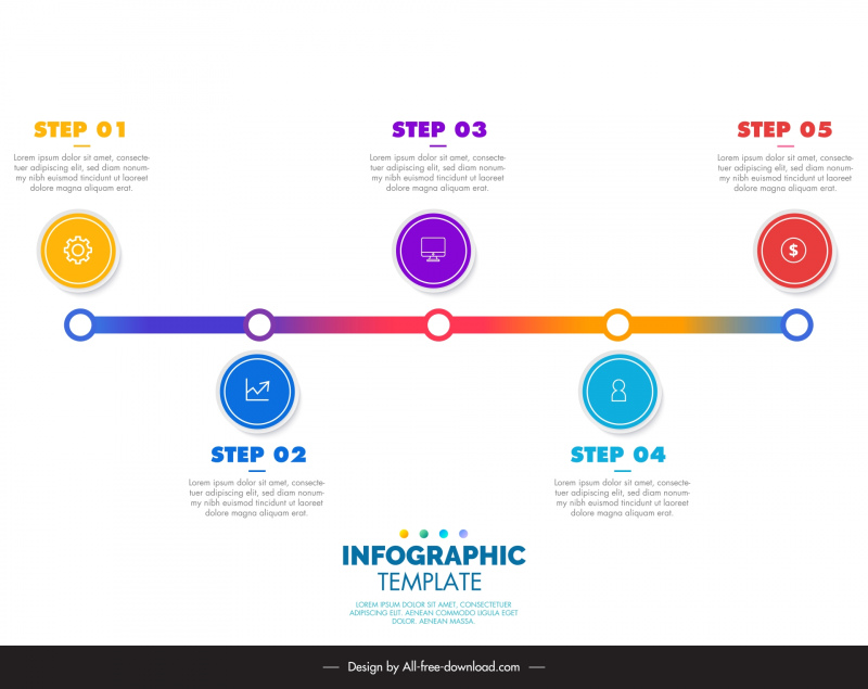 5 steps infographic template symmetry line circles