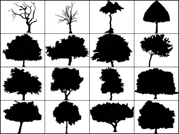 6 big silhouettes tree brush 