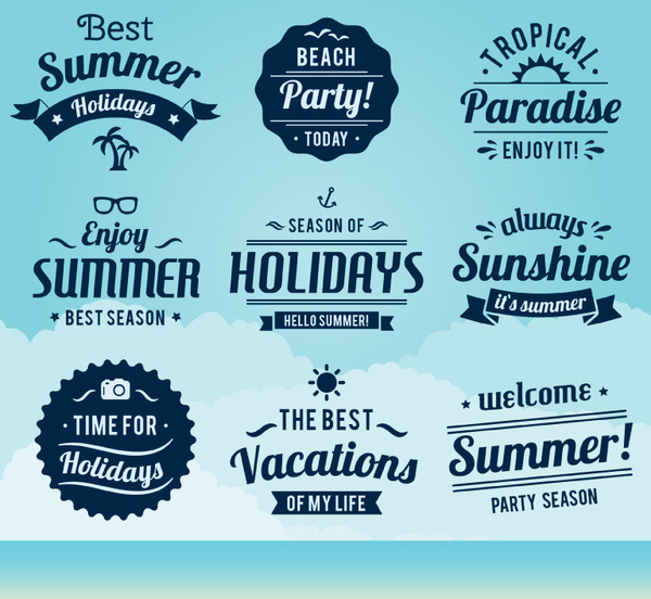 9 blue summer label vector map 