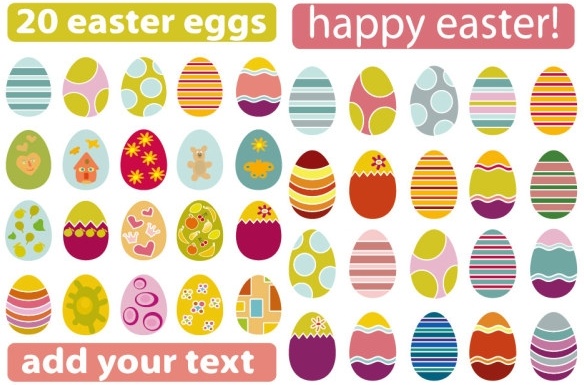 a variety of easter eggs vector