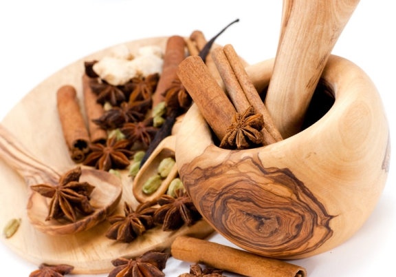 a variety of spices and garlic mortar definition picture