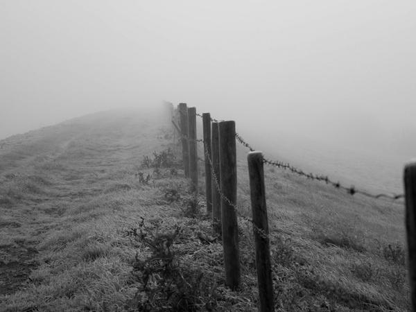 abandoned beach black and white fog haze landscape 