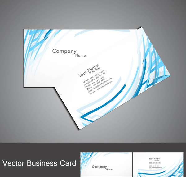 abstract blue colorful line wave business card set vector