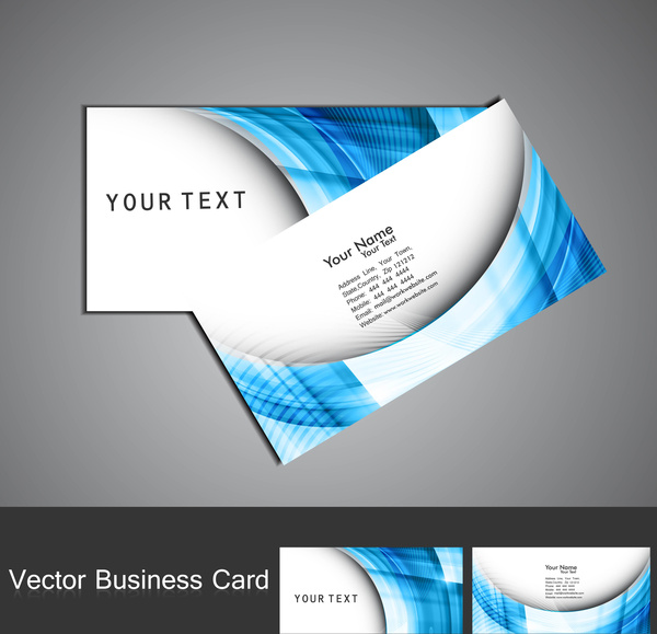 Abstract Blue Colorful Wave Business Card Set Vectors Graphic Art
