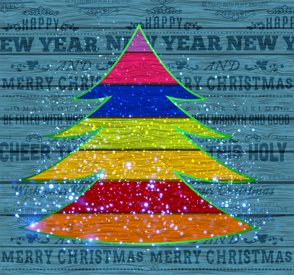 abstract colorful christmas tree on wooden plank background