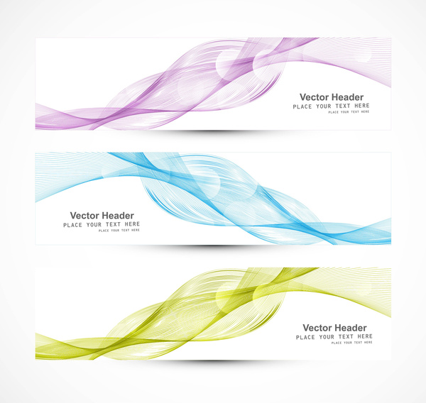 abstract colorful three header different line wave whit vector illustration