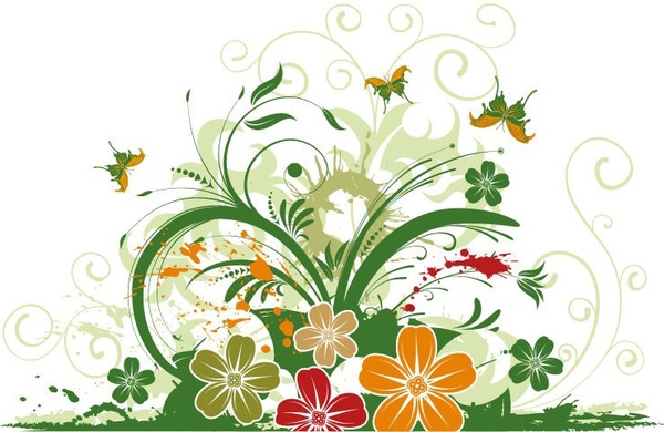 Abstract Floral with Butterfly Background Vector Illustration