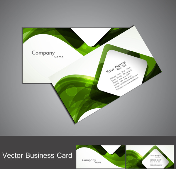 abstract green colorful wave marketing business card set illustration