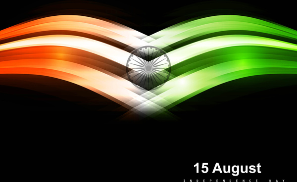 abstract indian flag black bright tricolor wave vector