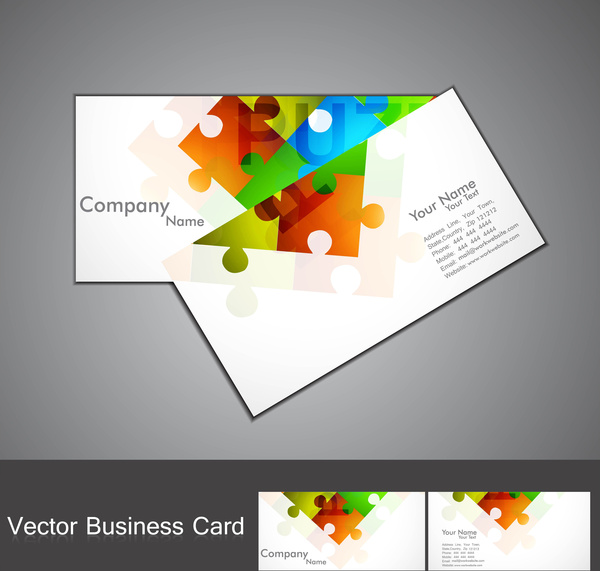 abstract puzzle set of business card colorful vector 