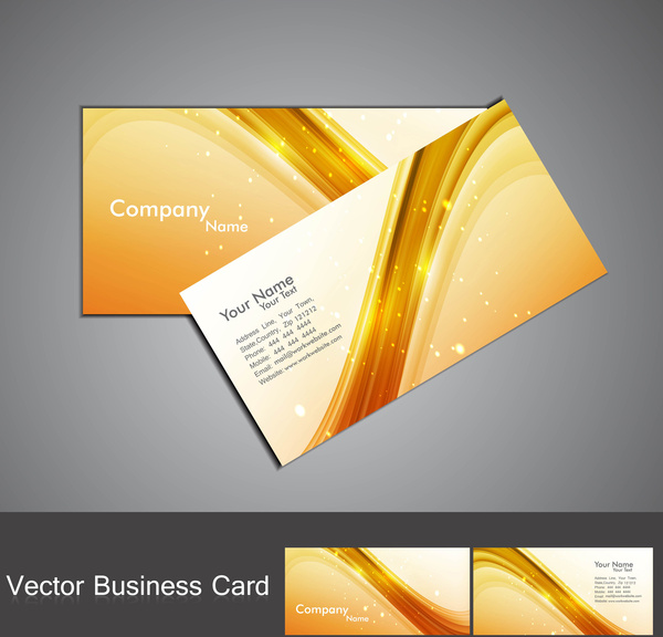 abstract shiny golden colorful stylish wave business card set