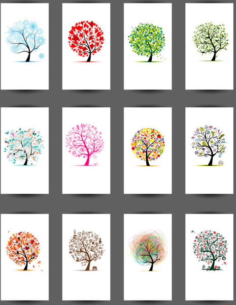 abstract tree cards vector set