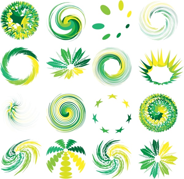 decorative elements templates modern green yellow dynamic shapes
