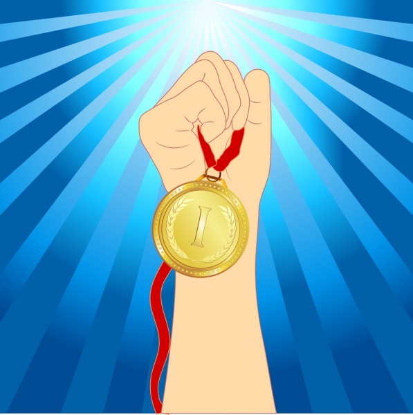 achievement background hand holding medal icon