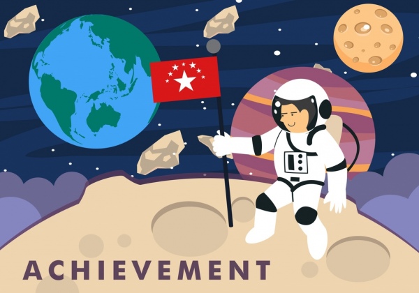 achievement background planet astronaut icons colored cartoon