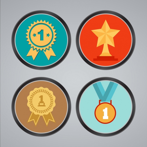 achievement concept various colored round medal icons decor