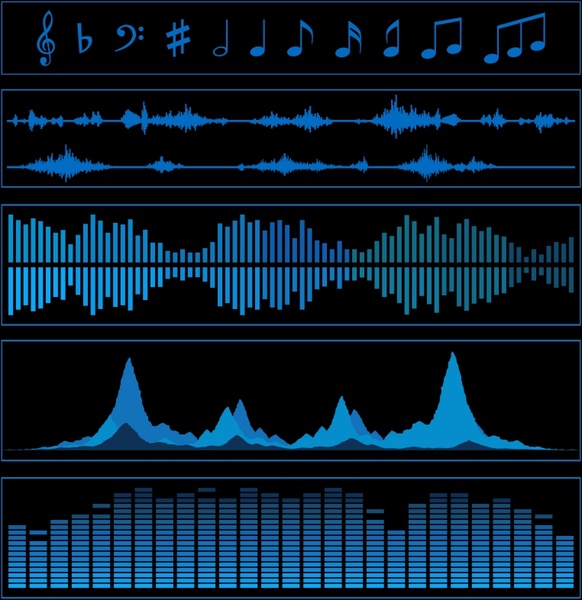 audio design elements modern dark blue symbols