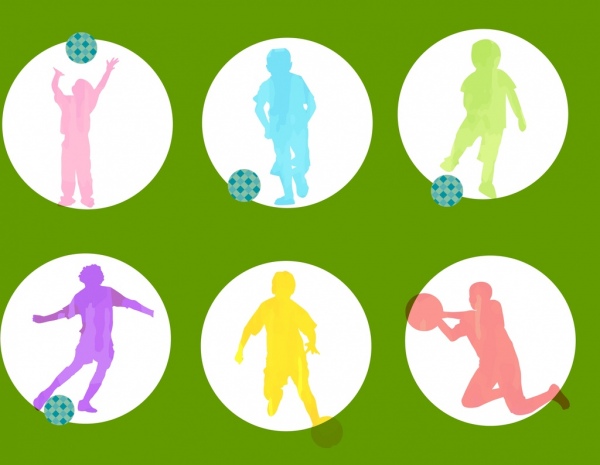 active soccer player icons colorful silhouette isolation