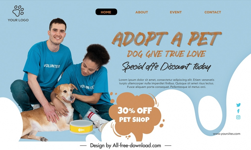 adopt pet sale landing page template cute dog people 