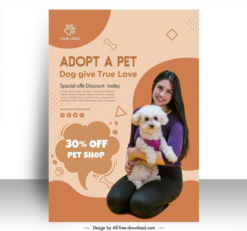 adopt pet sale poster template cute woman dog posing