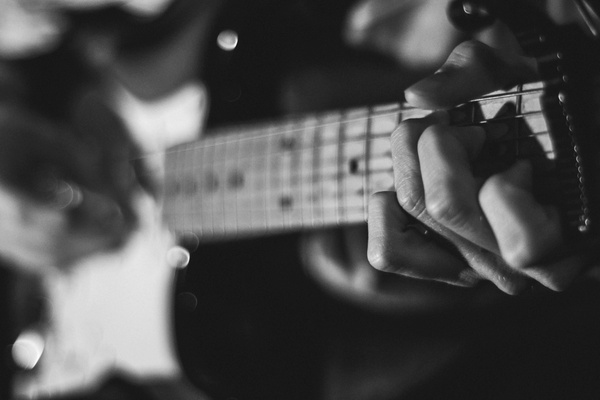 adult black and white blur concert guitar jazz men