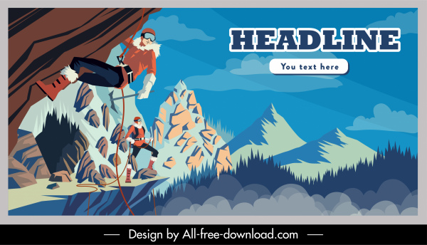 adventure advertising poster mountain climbers sketch cartoon design