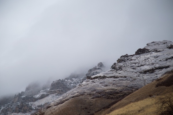 adventure cold daytime fog hiking landscape mountain